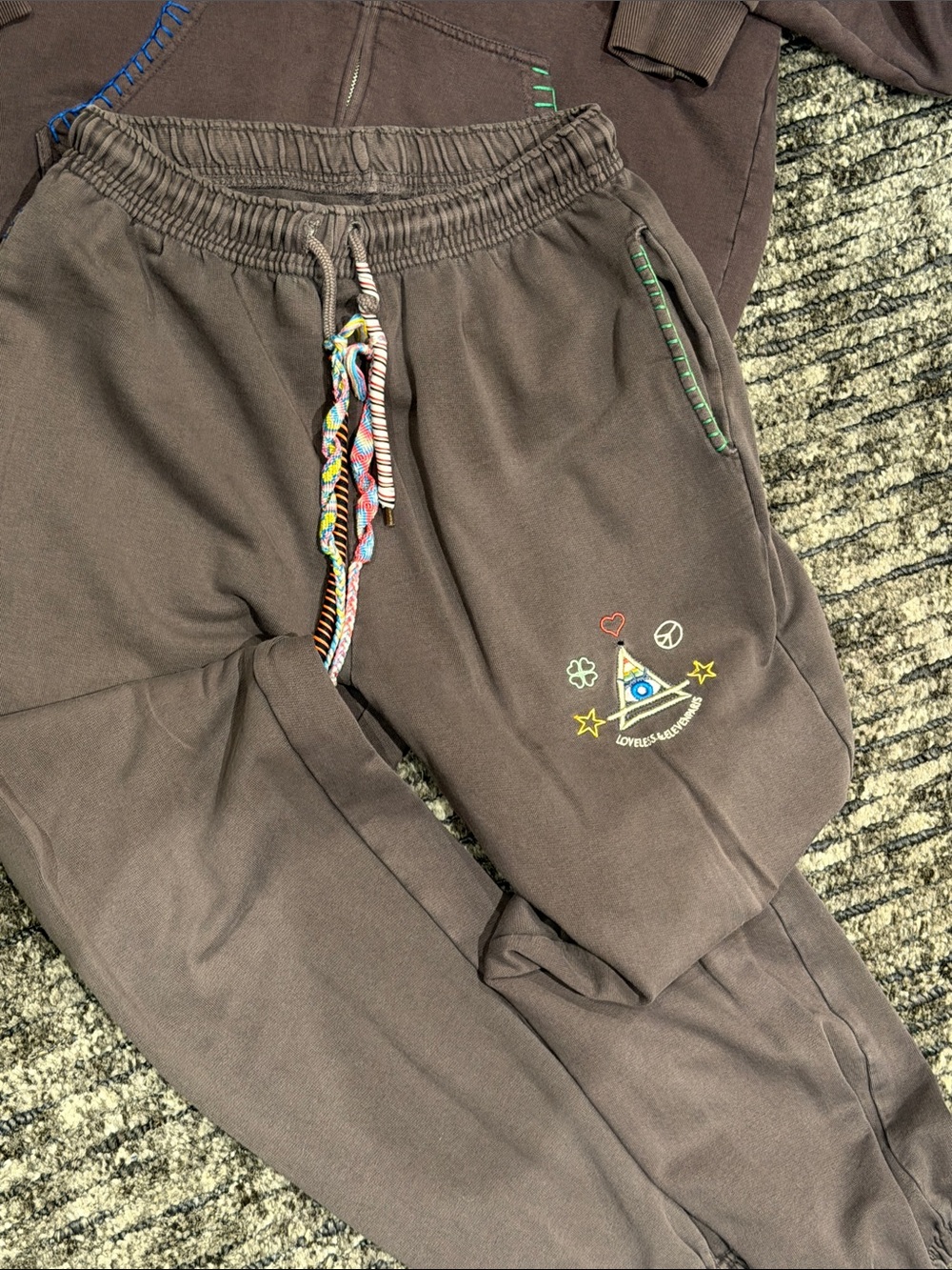 Women’s Brown Embroidered Jogger Sweatpants - Casual Cozy Fit - Picture 8 of 11
